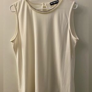 Karl Lagerfeld white sleeveless top with pearl and chain embellishment